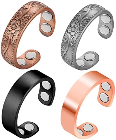 CIGMAG 4pcs anéis de cobre para mulheres, 99,99% de ímãs magnéticos de cobre puro, anel de dedo de polegar