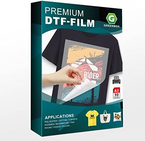 GreenBox DTF Transfer Film- 50 folhas A3 Premium de transferência de calor de dupla face para camisetas, papel de transferência de DTF transparente fosco usado na impressora de transferência de DTF, folhas de transferência de cores vívidas