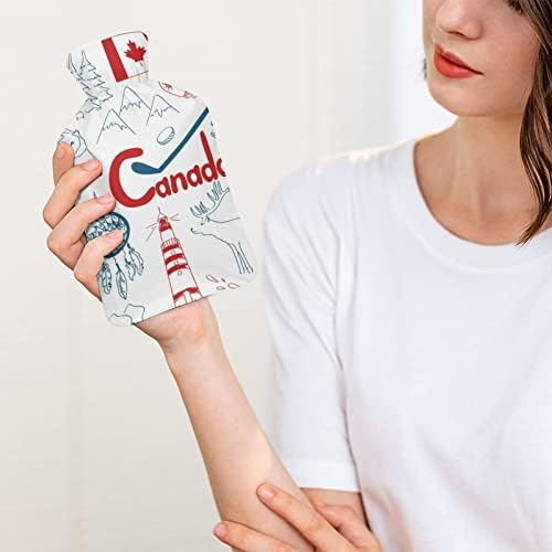 Sketch Canada Padrão Garrafa de água quente com tampa macia 1l grande bolsa de calor clássica para os