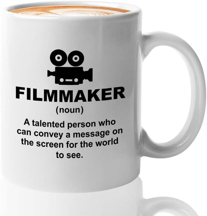 Caneca de Café Cinfmaker 11oz White - Uma mensagem na tela - Filmmaker Gifts Camera Lens Cut Prop Diretor