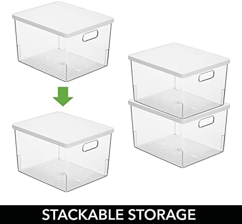 Mdesign grande caixa de armazenamento de armário de banheiro plástico grande com alças/tampa, organizador