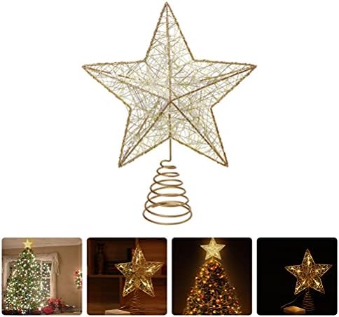 Angueradamente Gold Gold Star Christmas Tree Topper Star Bateria iluminada por bateria movida