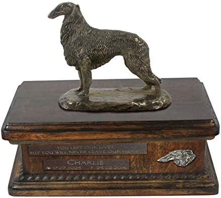 Borzoi Standing, Urn for Dog Ashes Memorial com estátua, nome e citação de animais de estimação - Artdog personalizado