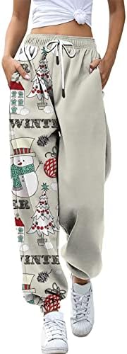 Calça casual de Yalfjv Womens Petite Mulheres de Natal Impressão Sorto Elástico Cauda Praça de Coloque Elastic