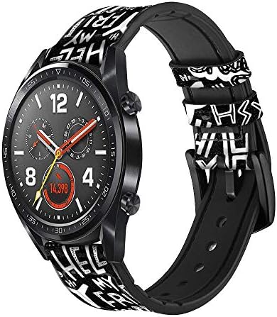 CA0425 Ei oi Hello Art Pattern Leather & Silicone Smart Watch Band Strap for Wristwatch Smartwatch Smart