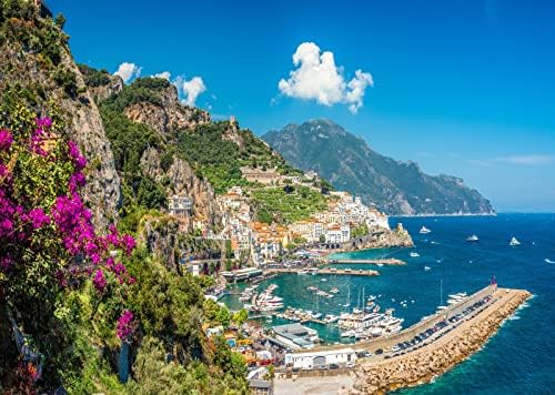 BELECO 9x6ft Itália cenário da paisagem para fotografia Amalfi Town at Famous Amalfi Coast Green Mountain