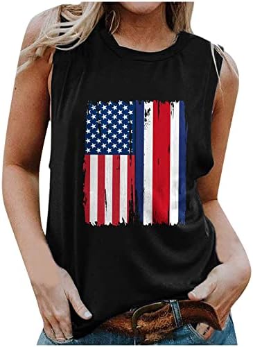 Tampas de tanque sem mangas para mulheres 4 de julho Camisa patriótica American Flag Flag Graphic