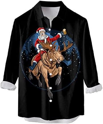 Wocachi Feliz Natal de Manga Longa Menina de Manga Camisas, Xmas Papai Noel Print Bowling Shirt