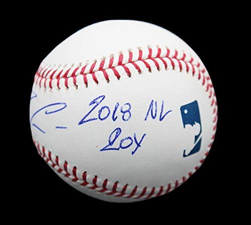 Ronald Acuna autografou/assinado Atlanta Rawlings Major League Baseball com a inscrição 2018 NL Roy