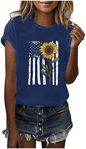 Camisa de bandeira americana feminina Crew pescoço de manga curta EUA 4 de julho Bandeira Top camisetas