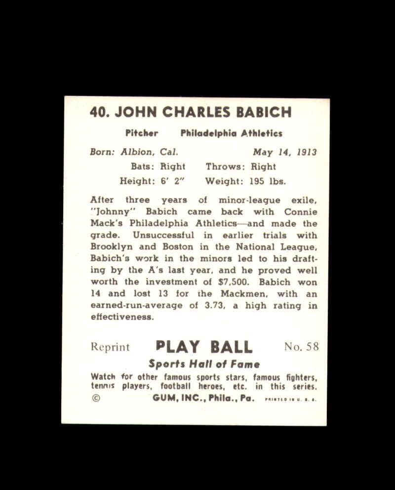Johnny Babich assinou a reimpressão de bola de 1941 Reimpressão de Philadelphia ATHLATOGR