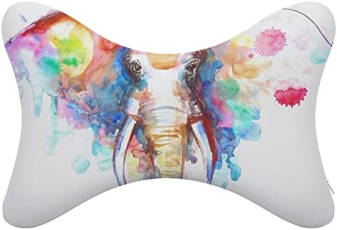 Almofado de travesseiro de pescoço de carro de elefante em aquarela de 2 suportes confortáveis ​​para