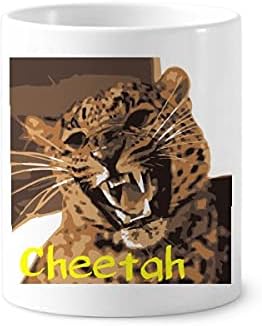 Indian Feline Cheetah Animal Toothbrush Pen Pen Canela Cerac Stand Stand Cup