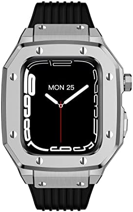 Caixa de relógio de liga de liga kqoo Strap para Apple Watch Series 8 7 6 5 4 SE 45mm 42mm 44mm Metal