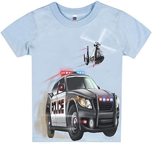 Camisas que vão carro da polícia de meninos e camiseta de helicóptero