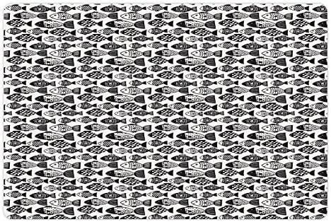Tapete de animais de estimação em preto e branco lunarável para comida e água, estilo de peixe ornocromático
