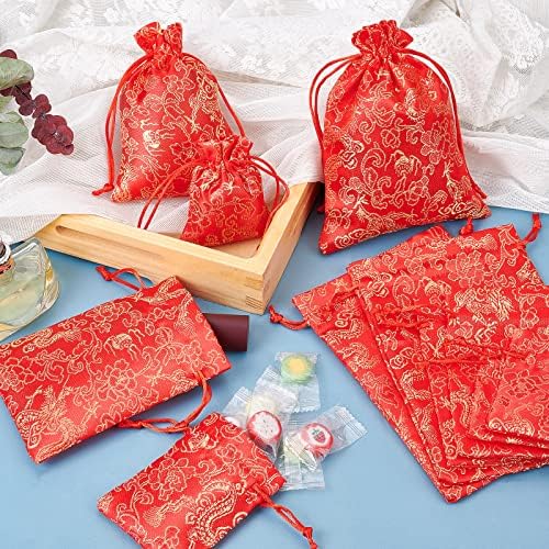 Ph Pandahall Brocade Sacal de cordão, 18pcs de embalagem vermelha bolsas de bola de jóias de bolsa