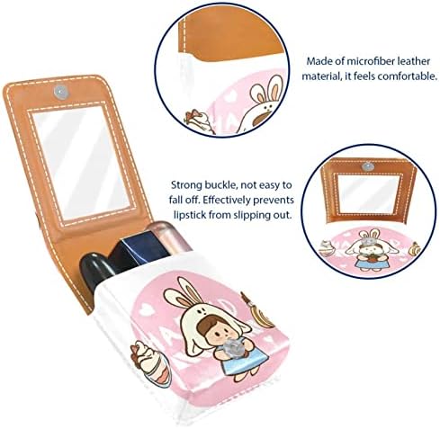 Caixa de batom de Oryuekan com espelho bolsa de maquiagem portátil fofa bolsa cosmética, bolo de morango de coelho