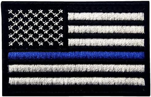 Embtao Tactical bordado bordado linha azul fina de bandeira EUA Ferro em costura no patch