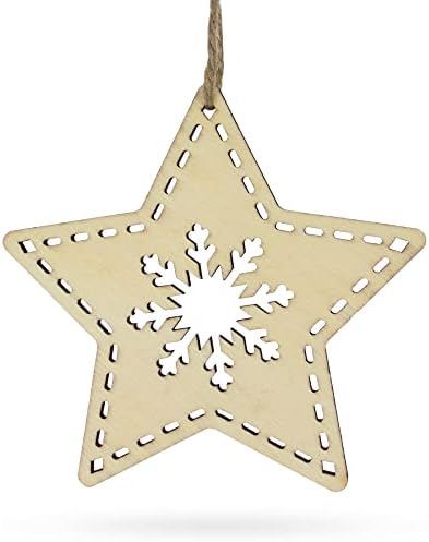 Ornamento de estrela de madeira inacabada com fuga de neve DIY 4 polegadas