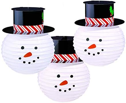 Lanternas redondas de bonecos de neve com chapéu, 3 ct. | Decoração de Natal