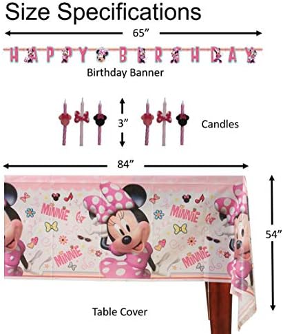 Minnie Mouse Birthday Party Supplies Pack: Placas grandes/pequenas, xícaras, guardanapos, tampa da mesa,