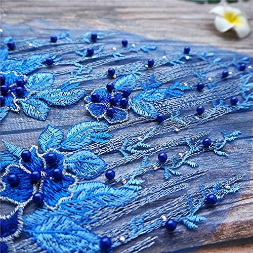 Twdyc Blue Lace Tecido Flower Tassel Minchas Stromestone Bordado Apliques do vestido bordado TRATAS