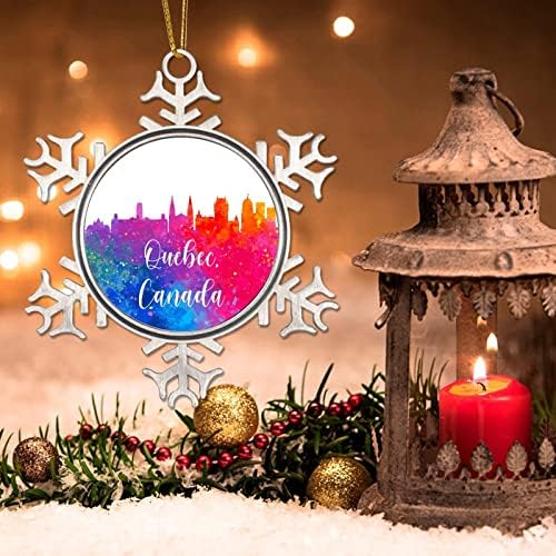 Canadá Skyline de Quebec em Watercolor Christmas Ornamento 2022 Canadá, Quebec Skyline Metal Snowflake