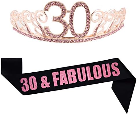 30º Brithday Pink Tiara and Sash, glitter cetim 30 e fabulosa faixa e shinestone coroa de aniversário