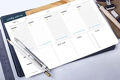 Teak & Moon Weekly To Fack List Planner Pad, Bonito de Planejador de Planejador Semanal bonito, 8.5x11 Calendário