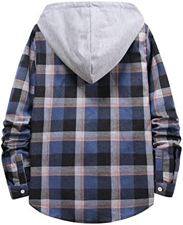 Camisa com capuz masculino, casual casual de camisa xadrez da moda do outono para cima de manga longa blusa básica