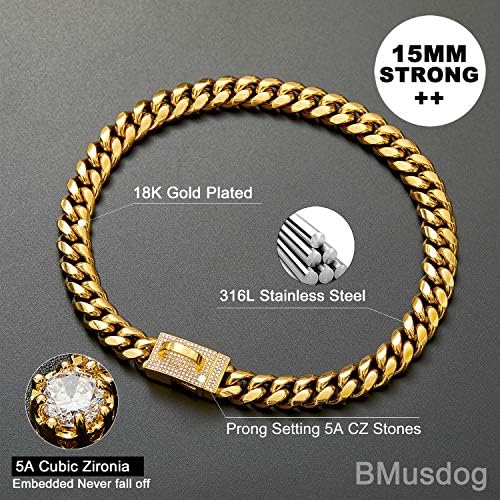 Gold Chain Chain Collar Metal Chain Collar com fivela de zircônia cúbica, fivela segura, Cadeia de Cadeia