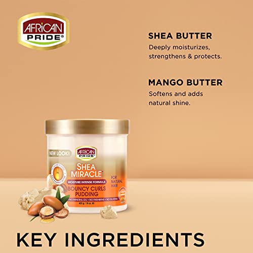 Orgulho Africano Shea Miracle Bouncy Curls Pudding - Contém Shea & African Mango Butter para definir cachos e bobinas