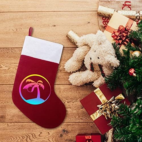 Colorido Palmeira de praia de praia Produção de Natal Lareira de árvore pendurada com meias com decoração