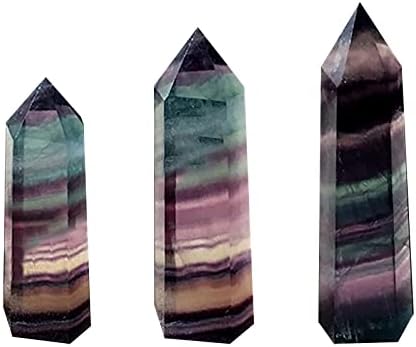 Rainbow Fluorite Healing Crystal Wand, 3 -3,2 Torre de cristal de quartzo 6 Varda de prisma de ponto único facetado