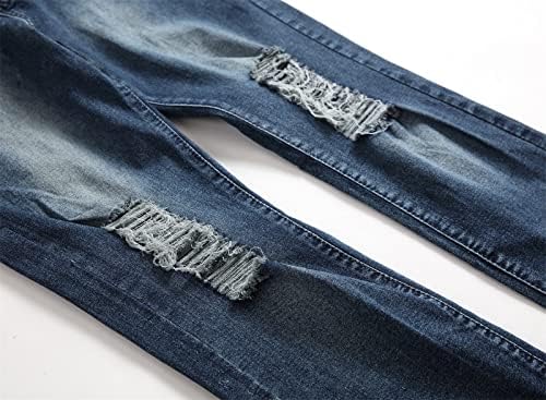 DGHM-JLMY Rua masculina rasgada jeans skinny gravado jeans de jeans de jeans angustiados Jeans de jeans de perna
