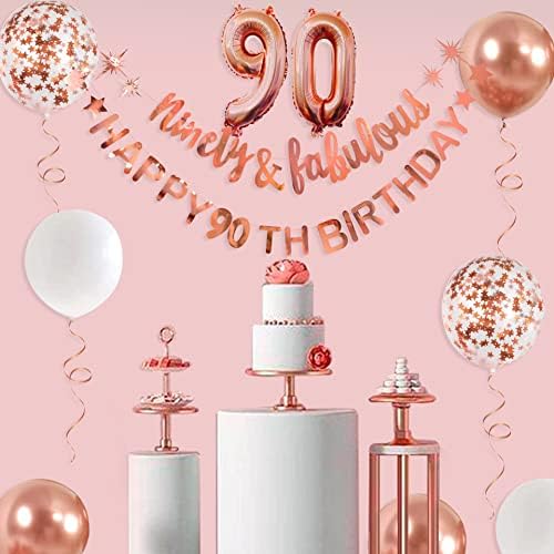 Rose Gold Ninety & Fabulous Happy 90th Birthday Birthday Banner Bolloon Romland 90 para decorações de aniversário