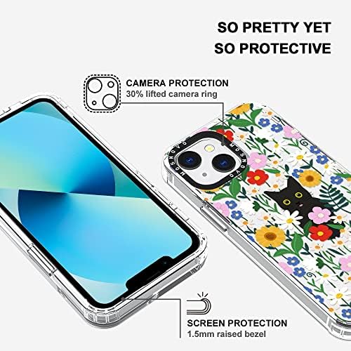 Mosnovo Compatível com iPhone 13 Mini Case, Black Cat in Garden [BufferTech Impact] Transparente TPU Bumper Clear