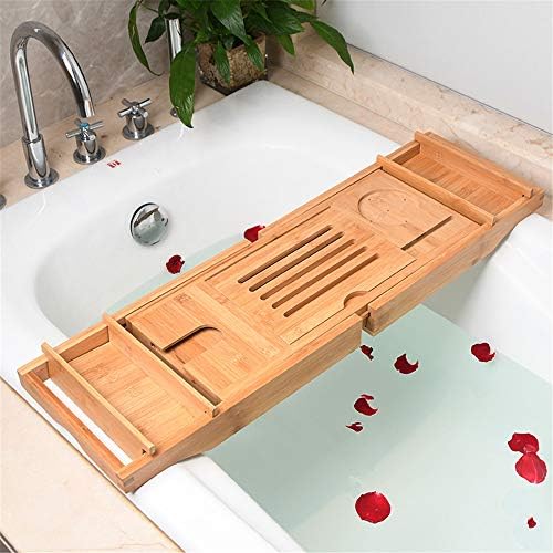 Bandeja de banheira de bambu zjdu, bandeja de banheira de madeira com tamanhos extensíveis, não deslizamento