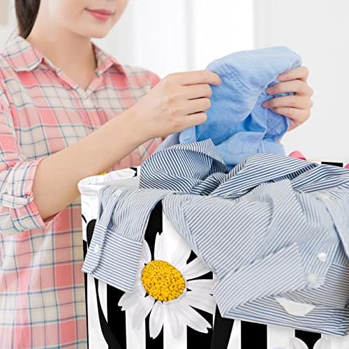 Daisy Flower Black White Stripes estampar cesto de roupa dobra