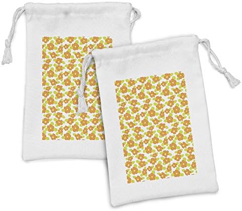 Conjunto de bolsas de tecido laranja de Ambesonne de 2, padrão feminino temático com doodle flores e folhas verdes,