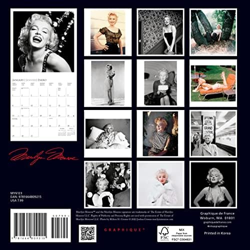 Graphique 2023 Marilyn Monroe Mini Wall Calendário | 7 ”x 7” | Papel grosso | Organizador de