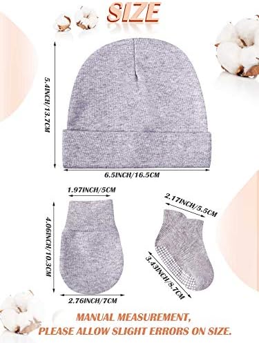 Chapéus de bebê Mittens e meias estabelecem boné de gorro de algodão unissex e meias de bebê não deslizantes