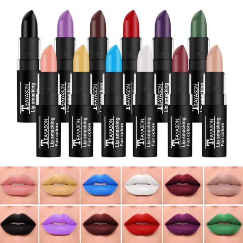 Biokusy 12 Pack Matte Lipstick Conjunto, Black Goth Novelty Lipstick, Hidratante Cor de Lips duradouros