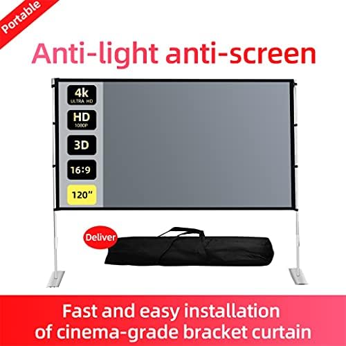 DSFEOIGY Projector Anti-luz ao ar livre e proteção de ganho Tela dobrável 16: 9 84 100 120 polegadas para casa com cortina de console
