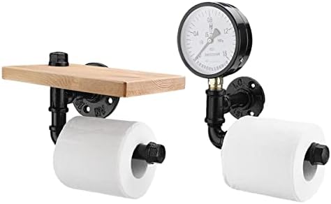 Montagem de parede industrial prateleira de madeira tubo de banheiro banheiro de papel higiênico