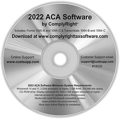 Cumprir o software tributário 2022 ACA | Disco CD do Windows | Para Formulário de Tax E ACA FILHO EL | 15