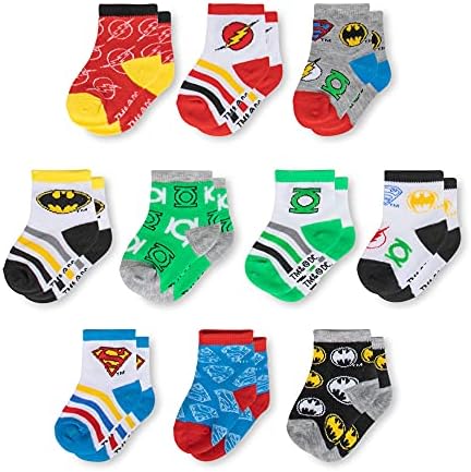 DC Comics Batman Superman e Liga da Justiça Sock de 10 pacote, 0-24 meses meninos meias infantis
