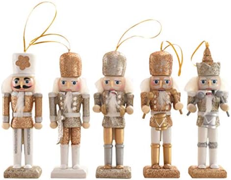Sewroro 5pcs Decorações de nozes de madeira penduradas Ornamentos de quebra -nozes de natal Puppet de quebra -nozes