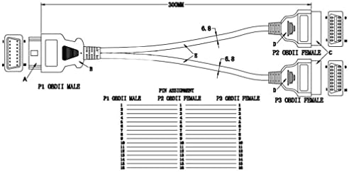 J1962 16 pinos OBD2 Cabo de cabo para fêmea dupla y Cabo OBDII Extensão de extensão Cabo de diagnóstico de